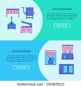 Professional kitchen concept flyer templates in line style