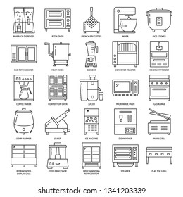 Professional Kitchen Equipment Icon Set In Line Style