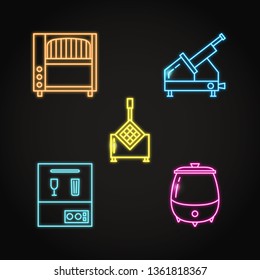 Professional kitchen equipment icon set in neon style