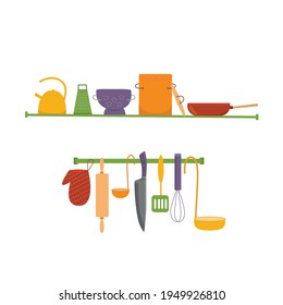 Professional kitchen tools, kitchenware, equipment. Vector stock illustration isolated on white background for web site online cooking course, class certificate, diploma.