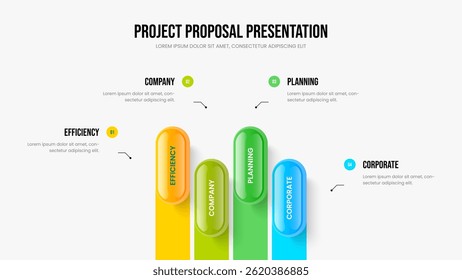 Professional Launch Four Element Diagram Slide Layout. Consulting Plan 4 Step Infographic Frame Template. Creative Proposal Presentation Design Vector Illustration.