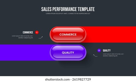 Professional Launch Slide Design Vector Illustration. Digital Forecast 2 Element Infographic Slideshow Template. Marketing Proposal Two Option Diagram Presentation Layout.