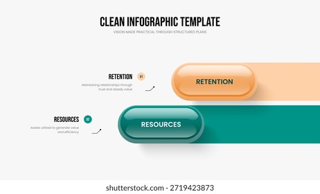 Profesional Lanzamiento Plantilla de marco de diagrama de dos pasos. Diseño de diapositiva de infografía de elemento de Perfil de inversor 2. Ilustración vectorial de diseño de presentación de rendimiento de ventas.