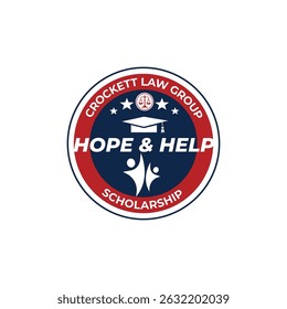 Professional law scholarship logo featuring a balanced scale of justice and academic elements like a book or laurel wreath, perfect for legal education programs, scholarships, and foundations.
