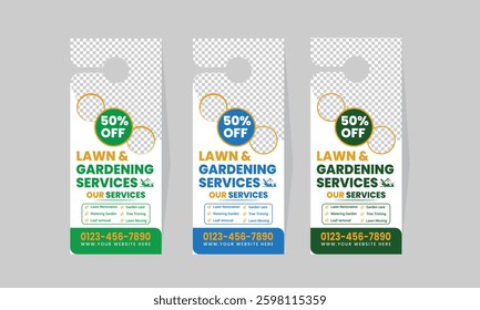 Professional Lawn care or gardening service door hanger template, lawn mower, landscaping door hanger