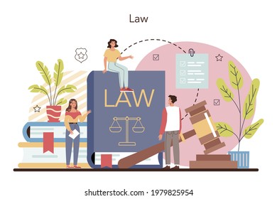 Professional Lawyer Concept. Punishment And Judgement Idea. Settling Document Creation. Law Advisor Or Consultant, Advocate Defending A Customer At The Trial. Vector Flat Illustration