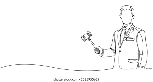 Professional lawyer with gavel in one line drawing. Law and justice concept. Minimalist vector art, Professional lawyer with gavel in one line drawing. Law and justice concept. Minimalist vector art.