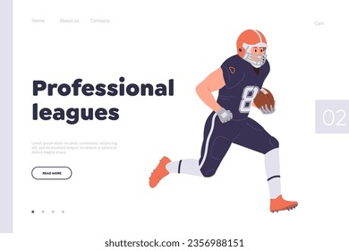 Professional leagues of rugby american football landing page template with running sportsman design