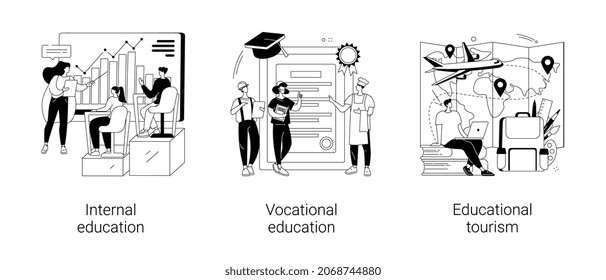 Professional learning abstract concept vector illustration set. Internal and vocational education, educational tourism, business coach, student group, education abroad, vacation abstract metaphor.