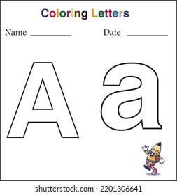 Letra profesional Un diseño para el papel de aprendizaje infantil coloreando una letra mayúscula y minúscula sobre un fondo blanco
