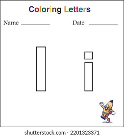 Letra profesional que diseño para el papel de aprendizaje infantil coloreando una letra mayúscula y minúscula sobre un fondo blanco
