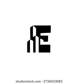Professional letter E logo integrated with high-rise building silhouette. Modern vector design for real estate agency, architecture firm, and urban development branding.