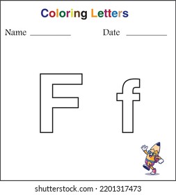 Professional letter F design for children's learning paper by coloring an uppercase and lowercase letter on a white background
