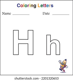 Professional letter H design for children's learning paper by coloring an uppercase and lowercase letter on a white background
