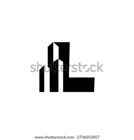 Professional letter L logo integrated with high-rise building silhouette. Modern vector design for real estate agency, architecture firm, and urban development branding.