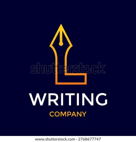 Professional letter L logo integrated with a fountain pen nib and arrow for writing and publishing.