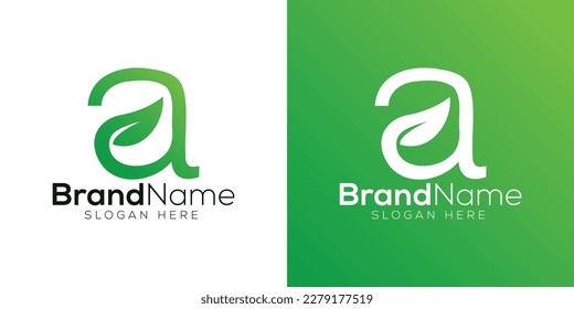 Letra profesional Plantilla de diseño de logotipo de hoja sobre fondo blanco y verde