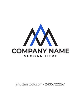 Professional AM letter mark business logo in abstract and modern minimalist style and in the rooftop and mountain shape in blue and black color palette 