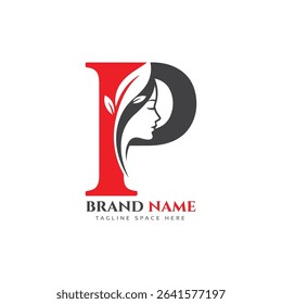 Professional Letter P Logo Design with Elegant Woman Profile Silhouette and Botanical Elements - Modern Corporate Brand Identity Template for Beauty Business.