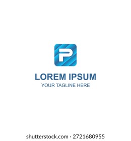 Logotipo de la letra P del Profesional dentro de un cuadrado azul degradado, con líneas diagonales y estilo moderno.
