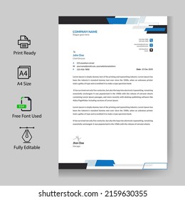 Professional Letterhead design template, Blue black color letterhead, easy to edit and ready for print , 