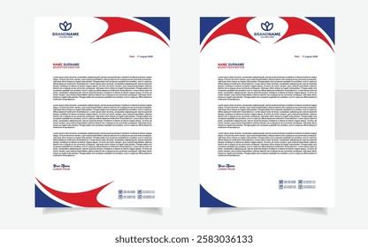 professional letterhead design template with red blue and white color combination