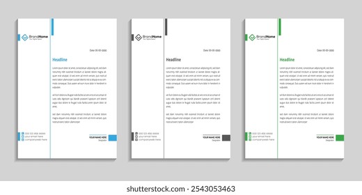 Vector de Plantilla de diseño de membrete profesional con variación de color