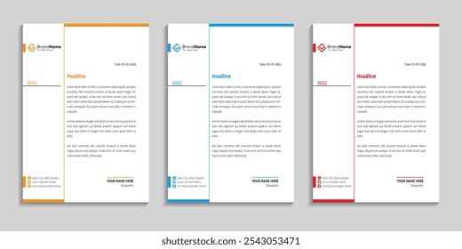 Vector de Plantilla de diseño de membrete profesional con variación de color