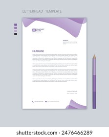 Professional Letterhead template, company letterhead design, minimalist style, printing design, business advertisement layout, purple background concept, simple letterhead mockup design, vector
