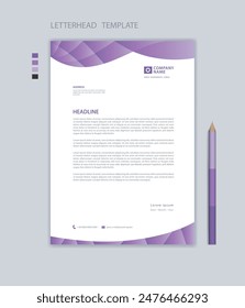 Professional Letterhead template, company letterhead design, minimalist style, printing design, business advertisement layout, purple background concept, simple letterhead mockup design, vector