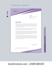 Professional Letterhead template, company letterhead design, minimalist style, printing design, business advertisement layout, purple background concept, simple letterhead mockup design, vector