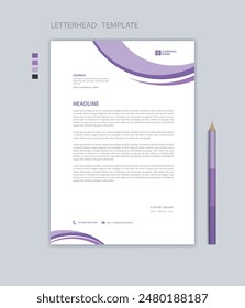 Professional Letterhead template, company letterhead design, minimalist style, printing design, business advertisement layout, purple background concept, simple letterhead mockup design, vector