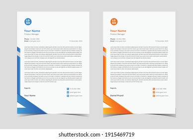 Professional Letterhead Template. Minimalist Letterhead Template. corporate letterhead