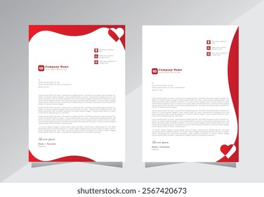 Professional Letterhead Template, Modern Creative Clean business style letterhead of your corporate project design. print ready colour. A4 modern business letterhead in heart shape design.