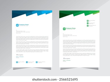 Professional Letterhead Template Set, A4 letterhead, Business letterhead design. corporate modern letterhead design template with green and blue color, Creative design,