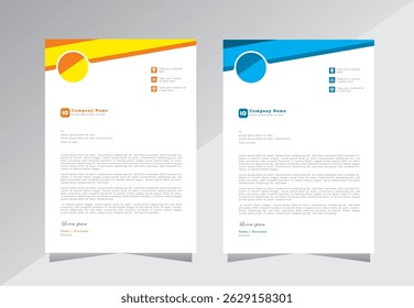 Conjunto de Plantilla de membrete de Profesional, membrete A4, diseño de membrete de negocios. Plantilla de diseño de membrete moderno corporativo con color amarillo y azul, diseño creativo,