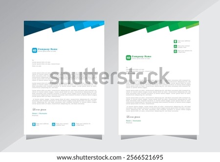 Professional Letterhead Template Set, A4 letterhead, Business letterhead design. corporate modern letterhead design template with green and blue color, Creative design,