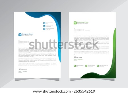 Professional Letterhead Template Set, A4 letterhead, Business letterhead design. corporate modern letterhead design template with green and blue color, Creative design,