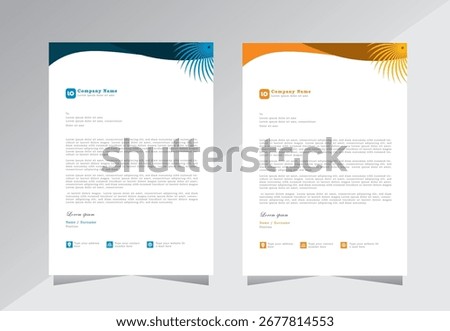 Professional Letterhead Template Set, A4 size Business letterhead design. corporate letterhead design template with orange and blue color, Creative design letterhead design with sun shap art.