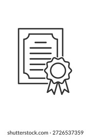 Icono de arte de línea de Profesional de un certificado con un sello oficial y cintas.