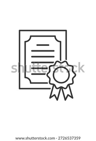Professional line art icon of a certificate with an official seal and ribbons.