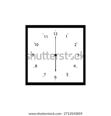 Professional line art vector of an analog clock set exactly at six o'clock. Ideal for marking halfway points daily routines or milestones in project management.