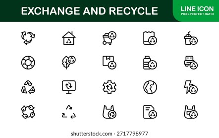Paquete de iconos de líneas de Profesional para el reciclaje y el comercio: símbolos de contorno únicos modernos para conceptos de sostenibilidad, economía e inversión verde.