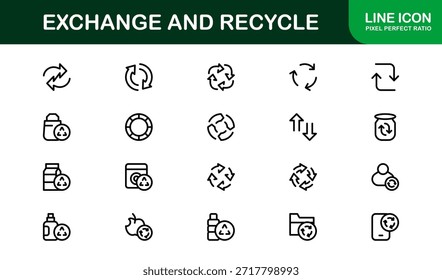Paquete de iconos de líneas de Profesional para el reciclaje y el comercio: símbolos de contorno únicos modernos para conceptos de sostenibilidad, economía e inversión verde.