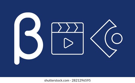 Professional linear graphics representing pre release software versions cinema production tools and modular user interface components ideal for developer communication and media industry assets.