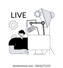 Ilustración vectorial de concepto abstracto de transmisión en vivo profesional. Transmisión profesional de eventos en línea, servicio de radiodifusión, equipo de transmisión en vivo, solución de software, puesta en marcha, metáfora abstracta en tiempo real.