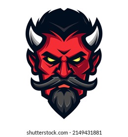 Professional logo demon, devil, Satan, monster. Halloween art in a flat style. Sport mascot, e-sports label. Vector illustration.