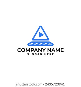 Professional logo design for content creator business with play button and the reel film in triangle shape with the sophisticated, modern and abstract style