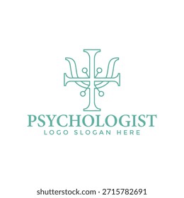 Um design de logotipo profissional para um psicólogo com um símbolo estilizado e texto em um fundo branco limpo, transmitindo experiência e confiança em serviços de saúde mental.