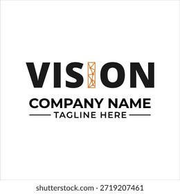 Um modelo de design de logotipo profissional com um texto de 'visão' estilizado e um elemento de rede